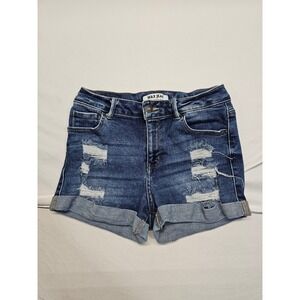 Wax Jean Collection Womens Distressed Denim Shorts Dark Wash Cuffed Size M 90233
